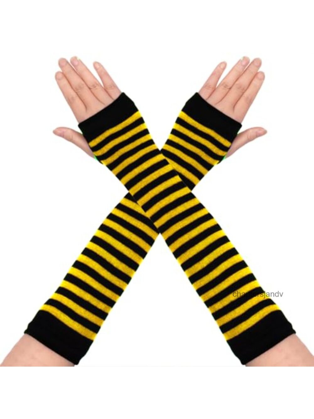 Punk Gothic Striped Knitted Arm Warmers Fingerless Gloves Halloween